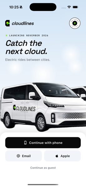 CloudLines booking home screen
